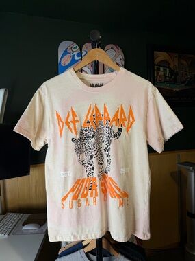 Def Leppard Leopard Bleach Spiral Tiedye Graphic Pale Pink & Orange